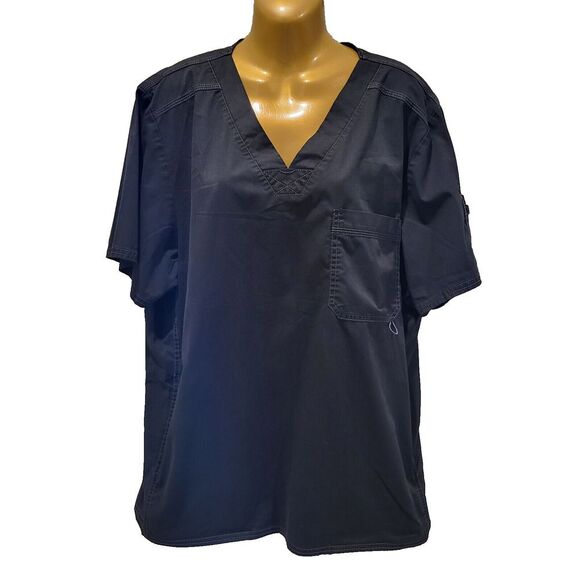 Dickies Plus Size 2XL Black Scrub Top V-Neck Bungee Pocket Utility Logo - Picture 4 of 12
